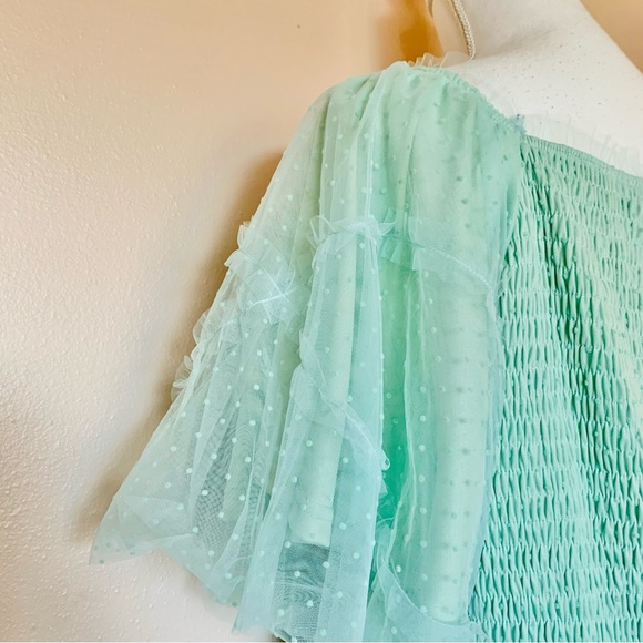 Polagram Mint Green Tulle Swiss Dot Smocked Tiered Dress. - Picture 5 of 16